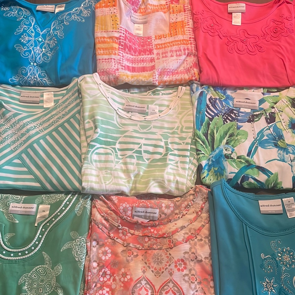 Alfred Dunner Lot of 9 Summer Short Sleeve Tops - Size PM